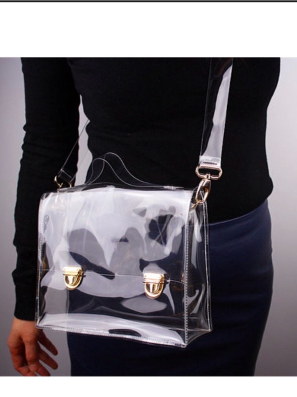 Transparent Crossbody Bag with Gold-Tone Hardware